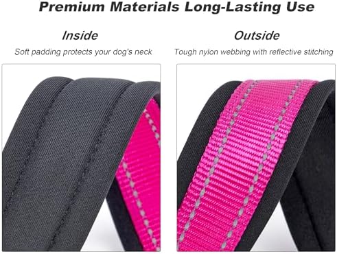 Reflective Dog Collar for Large Dogs Wide Padding 6 Holes Adjusta