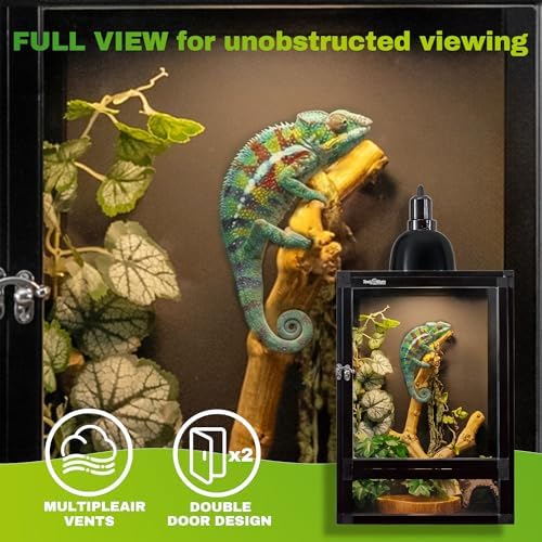 Jumping Spider Enclosure, Toxirium 8" x 8" x 12" Small Reptile Cage Hatching Habitat, Screen & Acrylic Doors, Ventilated Terrarium for Lizards, Snakes, Frogs, Easy Assembly, Two Doors