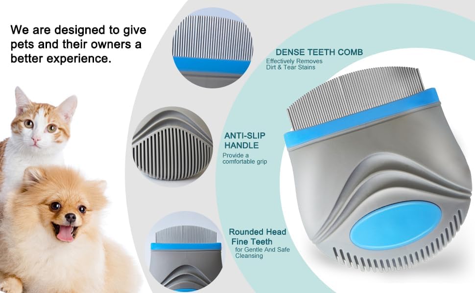 PET Facial Grooming Comb，Stress-free Tear Stain Remover for Dogs & Cats