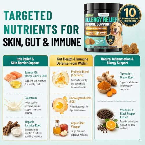 Dog Allergy Chews Omega 3 is Human Grade, Itch Relief for Dogs Multivitamin