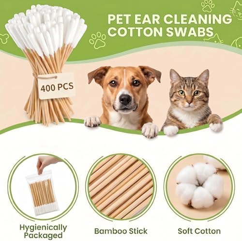 400 Pcs 6 Inch Long Dog Ear Swabs with Storage Box, Large Cotton Buds with Bamboo Handle, Soft & Absorbent Dogs Ear Cleaner Sticks for Gentle Cleaning