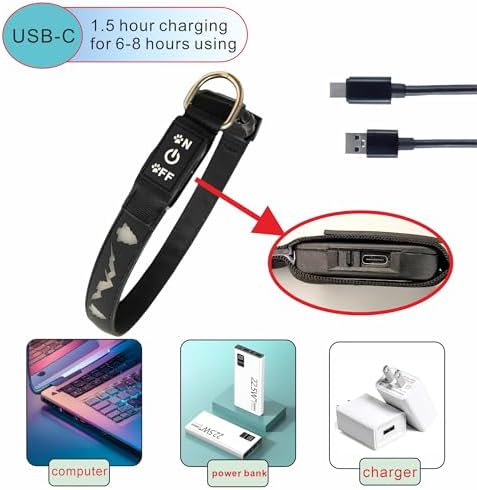 Personalized Light up Dog Collars Rechargeable with Waterproof airtag Holder for Black Dog Night Walking (Blue Collar 15 Modes Lighting, S(7.87-11.8"))