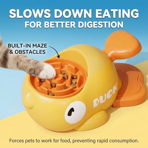fuzzibud Cat Treat Toy, Duckie Puzzle Cat Feeder,Interactive Dog Toys Food Puzzle Slow Feeder, Cat Treat Dispenser Toy Duck-Shaped Enrichment Toy for Small Medium Dogs and Cats (Yellow)