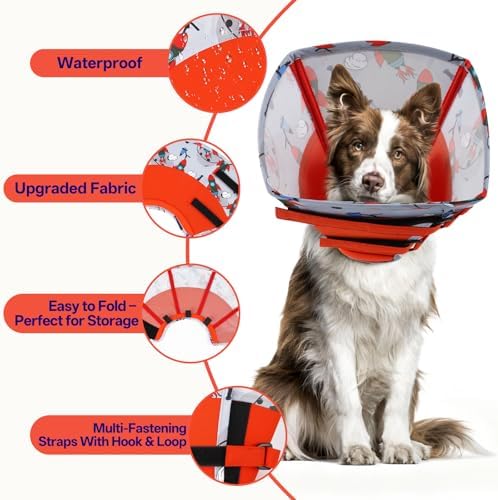 Comfortable Dog Cone - Soft XL Dog Cone Collar for Large Dogs,Adjustable Recovery Cone for Dogs to Stop Licking,Cute Pet Head Neck Elizabethan Cone,Cone Alternative After Surgery,XL,Red