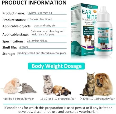 Ear Mites Clean for Dogs & Cat - with Aloe Vera, Fast-Acting 0.75oz