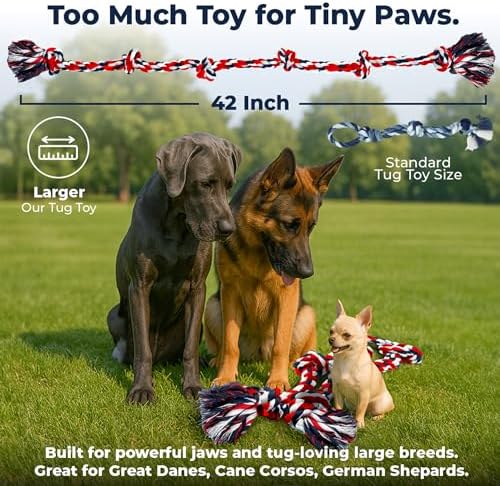 Pacific Pups Products XXL Dog Rope Toy for Large Dogs, 42 Inch, 6 Knot, Red