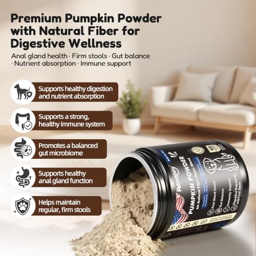 PETNANNY Pumpkin Powder for Dogs, Anal Gland Health Fiber Supplement Stop Scooting with Inulin, Probiotics & Enzymes to Support Firm Stools, Digestive Comfort, Relieve Diarrhea & Constipation