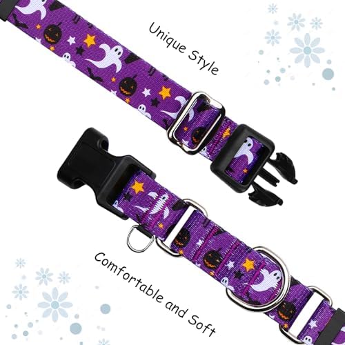 Halloween Martingale Collar for Dogs with Buckle Adjustable Holiday Dog Collars (Purple Ghost, Large)