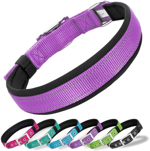Reflective Soft Padded Dog Collar, 4 Sizes Adjusta Nylon Pet Collar