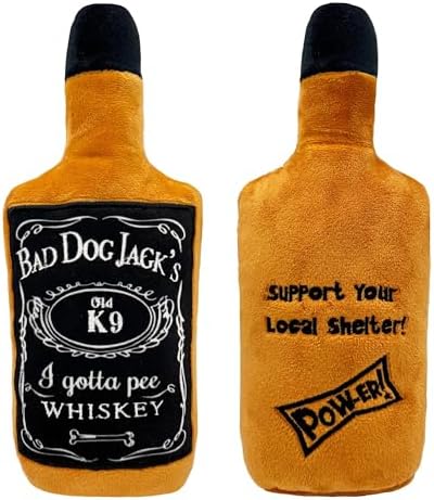 Huxley & Kent Power Plush Squeaky Dog Toy, Bad Dog Jack's Whiskey, Small