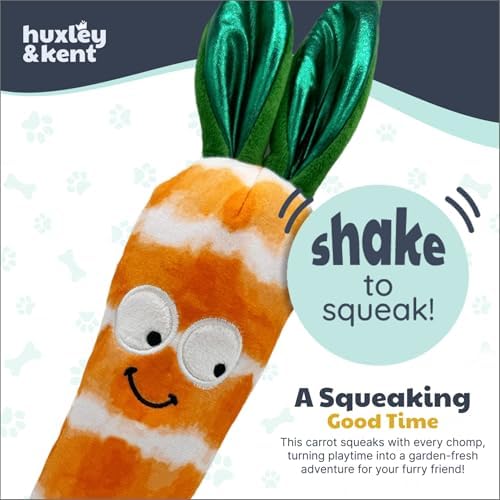 Huxley & Kent Funny Dog Toy w/Squeaker – Power Plush Squeaky Dog Toys for Small, Medium & Large Dogs – Soft Stuffed Animal for Indoor Play & Fetch - Fetchies® Sweet Carrot, Small