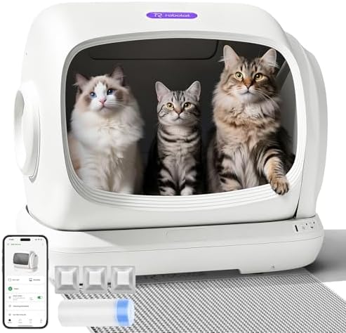 Automatic Cat Litter Box,106L XXXL Extra-Large Self Cleaning Litter Box for Large Cats, Open Top Auto Cat Box Self Cleaning with Anti-Pinch Patent APP, Safety Sensor
