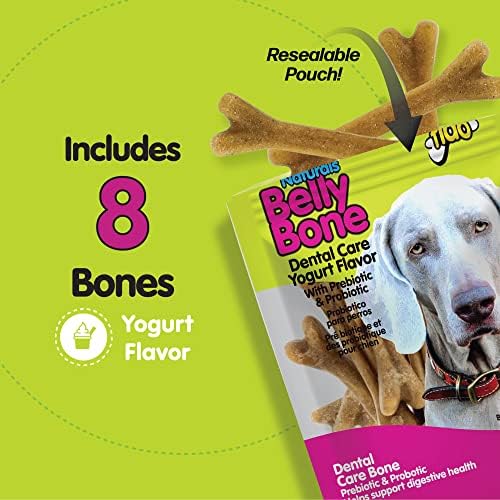Fido Belly Bones for Dogs, Medium - 8 Count - Yogurt-Flavor Dental Treats for Medium Dogs - Plaque & Tartar Control for Fresh Breath - Digestive Support - Made in USA