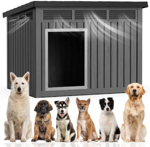 VIXZEN Dog House Indoor Outdoor,Waterproof Dog House for Small to Large Dogs,Doghouse with Air Vents and Elevated Floor,Openable at the Top,Easy to Assemble and Clean,Deep Black