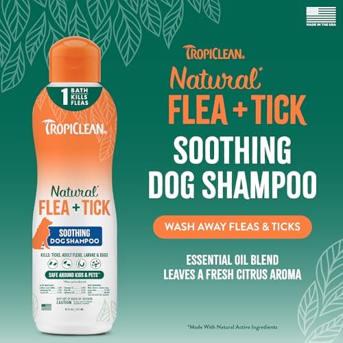 TropiClean Soothing Flea and Tick Shampoo for Dogs, Natural Defense, 20oz