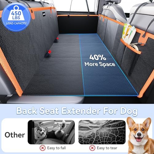 Back Seat Extender for Dogs, PU Leather Hard Bottom Dog Car Seat Cover for Back Seat,Dog Hammock for Car, PU Leather Material, Larger Space, Holds 400lbs