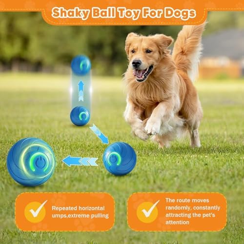 2PCS Shaky Ball Toy for Dogs, Vibrating Dog Ball, USB Rechargeable, Interactive, Automatic Moving, Bouncing, Perfect for Small, Medium, Large Dogs (2, Blue/Orange)
