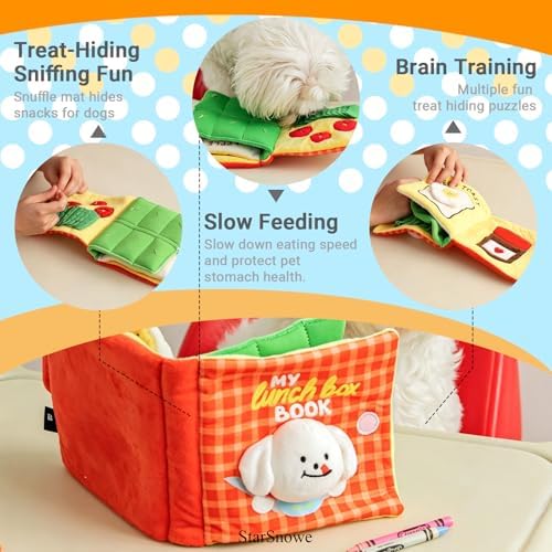 StarSnowe×Cute Dog Enrichment Toys,Squeaky Snuffle Book Series,Interactive Sniff Mat for Mental Stimulation & Slow Feeding,Treat Puzzle Toys for Puppy,Crinkle Gifts (Pink - Good Night)