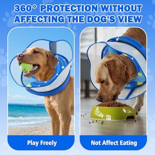 EMUST Inflatable Dog Donut Collar, 2-in-1 Dog Cone Collar to Stop Licking, Lightweight Comfort Pet Cones for Small Dogs, Soft Puppy Cone Alternative After Surgery(Blue, Small)
