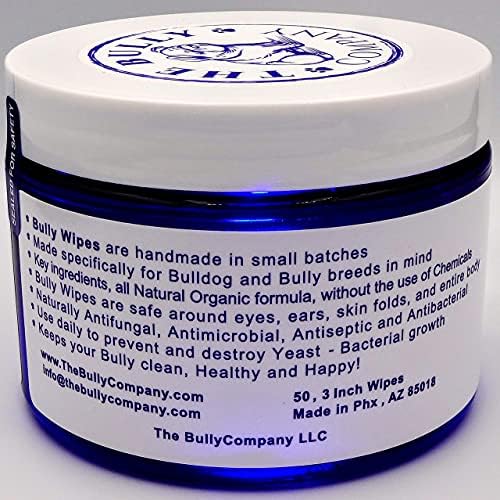 Bully Wipes - Bulldog Wrinkle Wipes Specifically for Bulldog Breeds All Natural Organic Formula Refreshing Botanical Scent - Removes Dirt - Safe to use Around Eyes, Ears, Paw, Wrinkles!