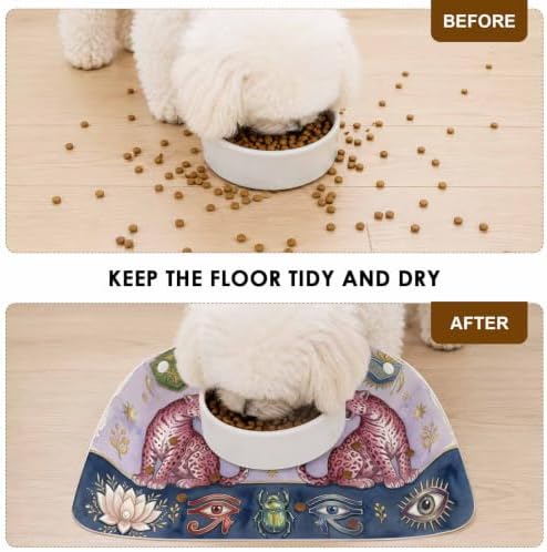 Boho Leopard Pet 100% Waterproof Feeding Mat with Raised Edges, Mystic Aesthetic Lotus Eyes Pink Purple Cat Small Dog Foldable Food Mat with Easy Clean Leather for Home Travel 17.7x11.8in