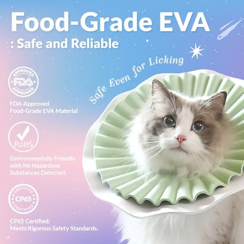 McGill’s Tail Cosmic Comfort Cone for Cats, Soft Cat Cone Collar, Water-Resistant EVA Recovery Cone with Royal Ruffled Design, Adjustable Elizabethan Collar After Surgery (Soft Pink, M)