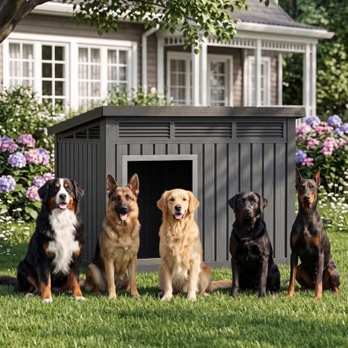 VIXZEN Dog House Indoor Outdoor,Waterproof Dog House for Small to Large Dogs,Doghouse with Air Vents and Elevated Floor,Openable at the Top,Easy to Assemble and Clean,Deep Black
