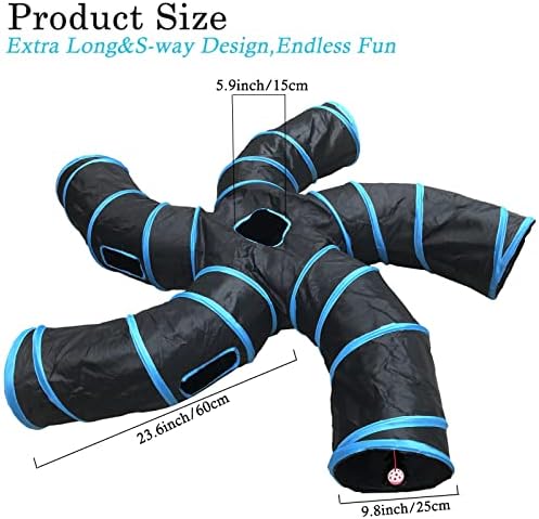 Cat Tunnel,5 Way Large Collapsible Tunnels Tube Upgrade with 6 Peek Hole,S-Shaped Maze House Play Toy Interactive Cat Toy for Cat Kitten Kitty Rabbit