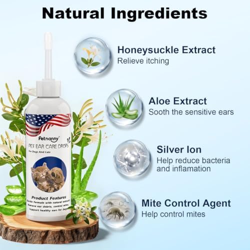 Petnanny Dog Ear Cleaner Solution,Cat Ear Cleaner Drops for Gentle Care 4oz