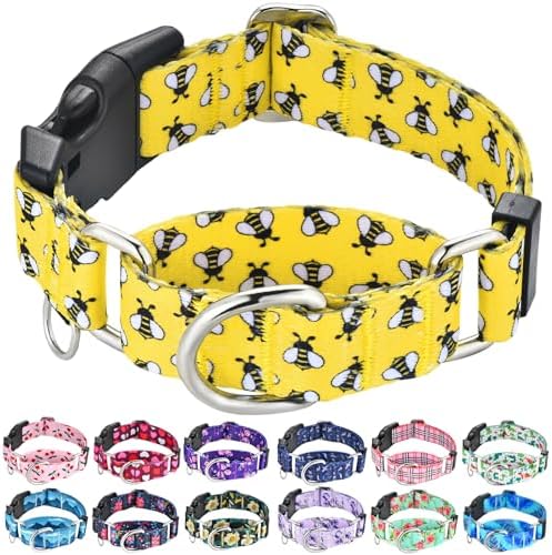 Martingale Dog Collar with Buckle Yellow Bee Dog Collar Adjustable Cute Design Patterns (Bee, Large)