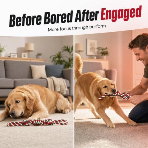 Heavy Duty Dog Rope Toys, Thick Braided Tug Toy for Small Medium Large Dogs (Red and Green, Large)