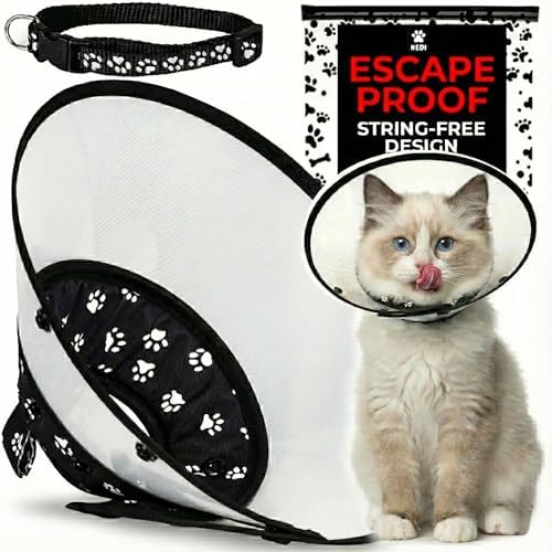 Cat Cone Collar After Surgery to Stop Licking, Escape-Proof, Black Small