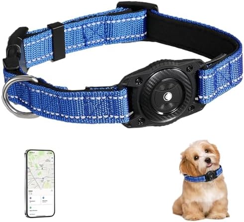 Tracking Collar for Dogs Waterproof Adjustable Air Tag Dog Collar Holder, Comfortable Dog Collars for Small Medium Large Dogs (Blue, S)