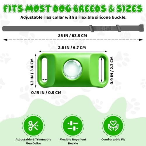 Natural Flea and Tick Collar Kit for Dogs, 1 Collar with Silicone Buckle and 4 Capsules, Water-Resistant Dog Flea & Tick Collar for Small Medium Large Dogs