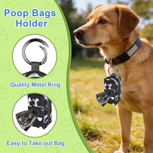 2pack Dog Poop Bag Holder with 2 Roll Bags Lightweight Zipper Dog Poop Bag Holders for Leashes Reusable Small Puppy Pet Waste Bags Dispenser Pouch with Clip-On Black/Blue