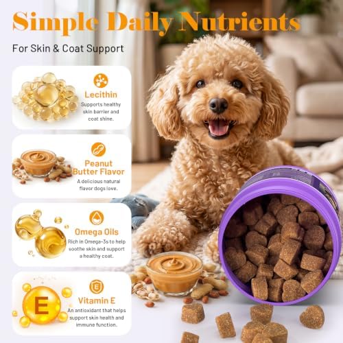 Dog Allergy Chews for Dogs - Skin & Coat, Digestive Health & Immune Support, Peanut Butter Flavor, 2 Bottles, 240 Soft Chews