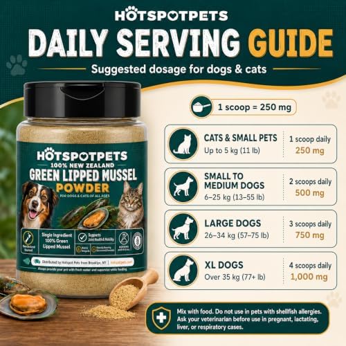 Green Lipped Mussel Powder for Dogs & Cats - 100% New Zealand Green Lipped Mussels - Natural Hip & Joint Supplement for Joints, Tendons, Ligaments, Muscles - 300 Grams