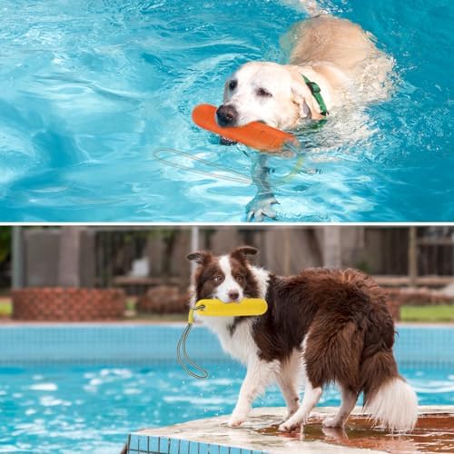 PUPTECK Interactive Dog Pool Toys Water Floating Toys Fetch Training Bumpers 4 Pack, Orange & Yellow
