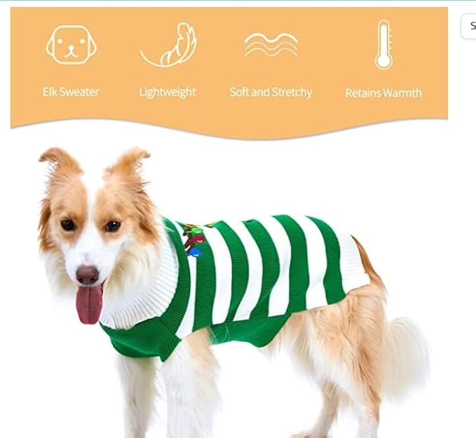 NACOCO Dog Sweater Pet Christmas Elk Bells Sweaters Halloween Reindeer for Small Dog and Cat(Green,XXL)