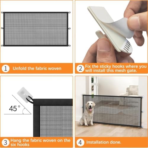 Dog Gate Indoor Pet Gates for Stairs: Dogs Screen Mesh Gate for The House Magic Gate for Kitchen Doorways Hallway Stairways Safety Porch Yard 30 inch Tall, 65 inch Wide