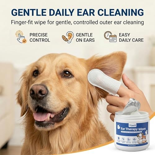 Dog Ear Finger Wipes, 150 Count, Alcohol-Free Ear Cleaner
