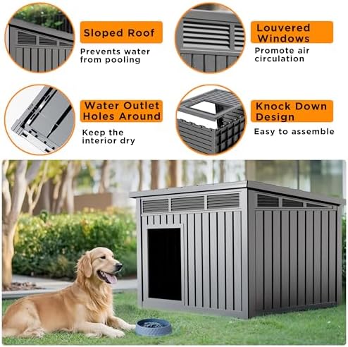 VIXZEN Dog House Outdoor & Indoor, Medium Size, Gray
