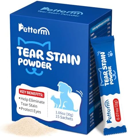 Tear Stain Remover Powder for Dogs & Cats, Probiotic Supplement, 15 Sachets