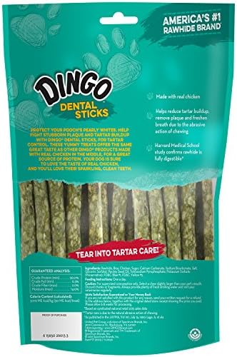 Dingo Dental Sticks for Tarter Control and Freshening Breath, Made with Real Chicken, Great Treats for Small, Medium, and, Large Dogs 20-Count (Pack of 2)
