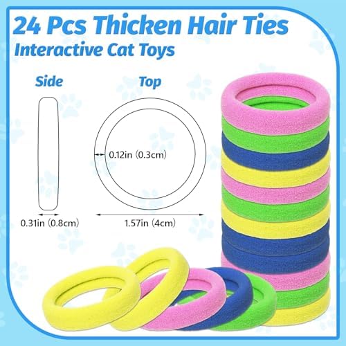 Cat Toys 24 PCS, Rubber Cat Chew Toy, Interactive Cat Toys to Kill Time, Colorful Bracelets Bands for Cat