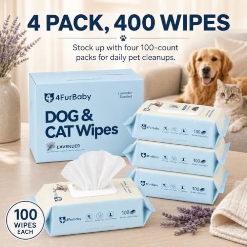8" x 8" Dog Wipes for Paws and Butt, Lavender, 400 Count