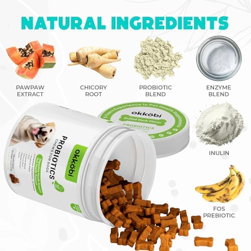 Probiotics for Dogs Chews 150 pcs - Probiotic Chews for Dogs with Enzymes & Natural Ingredients - Digestive & Gut Health Support - US Formula - Duck Flavored