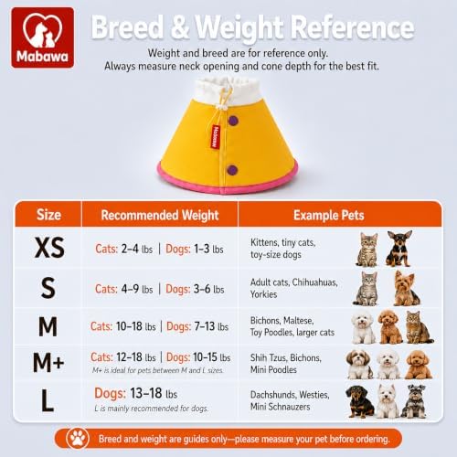 Soft Dog Cone Collar Alternative, Adjustable Pet Recovery Collar After Surgery, Lightweight EVA Foam E-Collar for Dogs & Cats, Water-Repellent Cone to Prevent Licking Wounds (Yellow, M+)