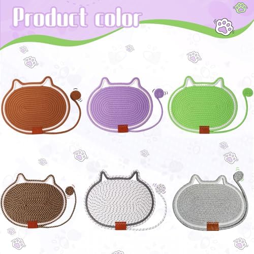 Cat Scratcher Mat Natural Cotton Rope Oval Horizontal Floor Cat Scratch Bed Pad with Ball Toy Protector for Furniture Floor Wall (Brown, 2 PC)