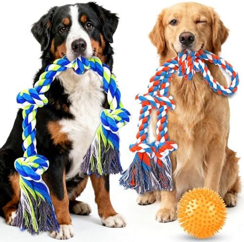 Tough Dog Toys for Aggressive Chewers – 3 Pack Tough Chew Toys for Large Dogs, Strong Rope Toys Ideal for Tug-of-War & Teeth Cleaning